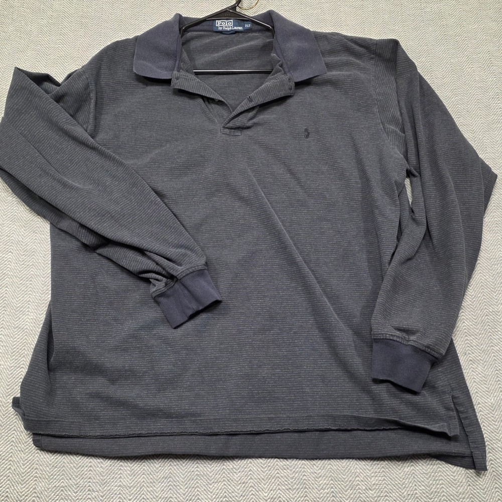 Polo Ralph Lauren Mens 2LT Tall Long Sleeve Micro Stripe Polo Shirt Navy Blue